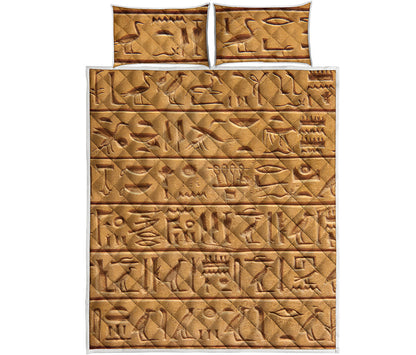 Egyptian Hieroglyphs Print Quilt Bed Set