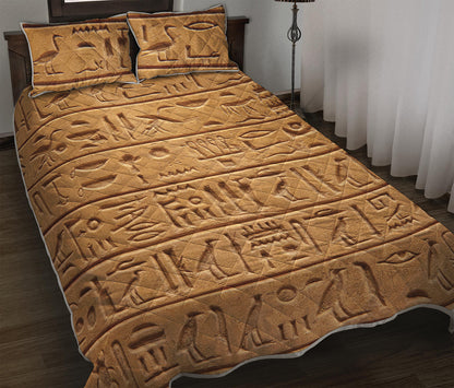 Egyptian Hieroglyphs Print Quilt Bed Set
