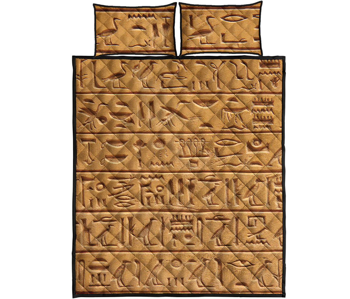 Egyptian Hieroglyphs Print Quilt Bed Set