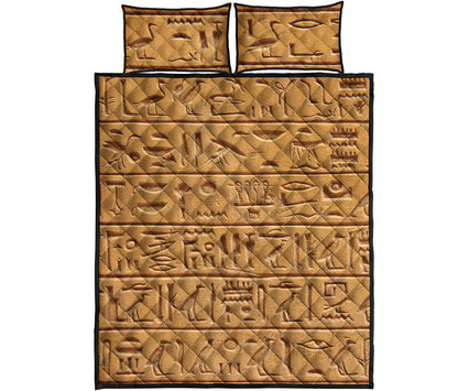 Egyptian Hieroglyphs Print Quilt Bed Set