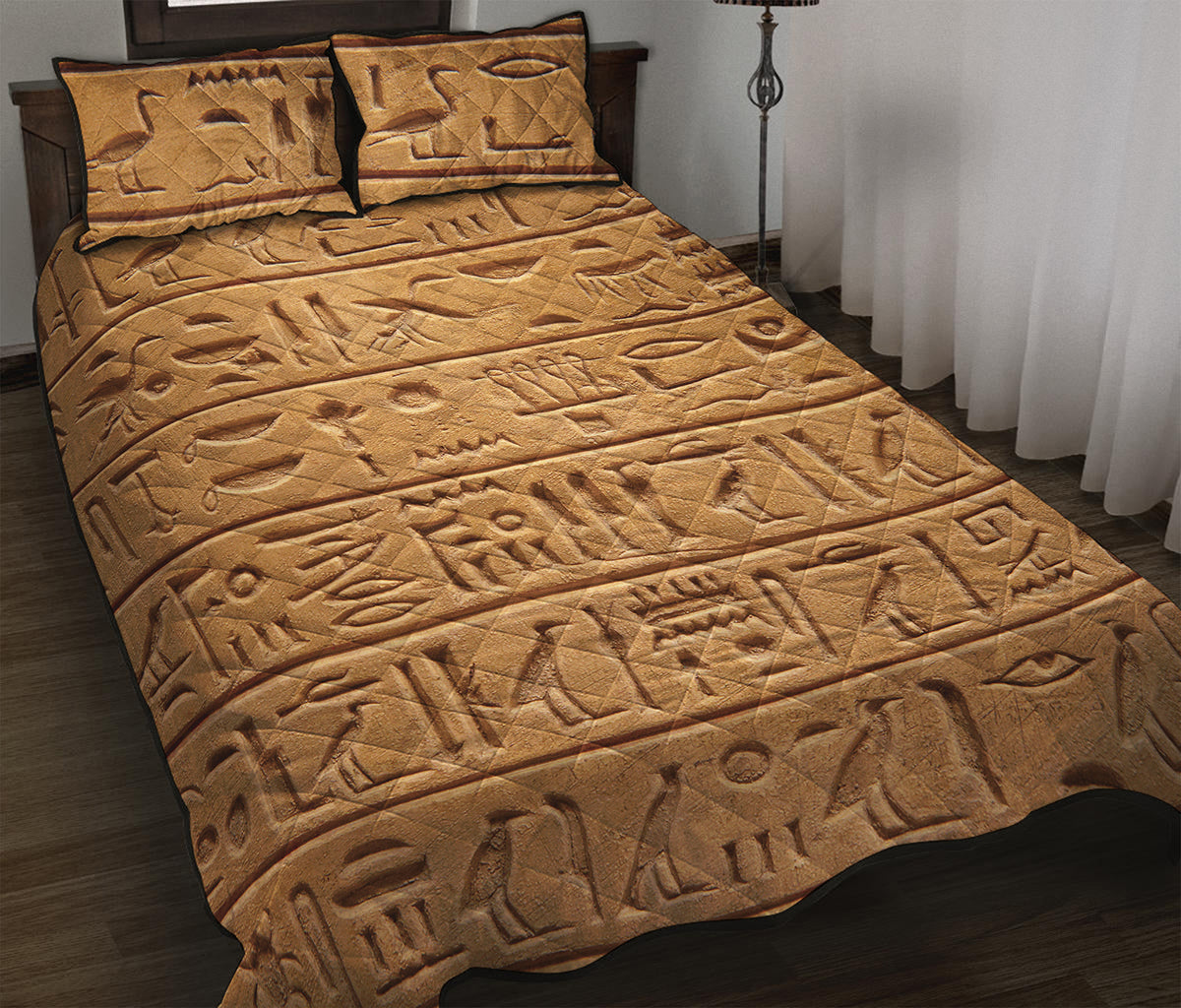 Egyptian Hieroglyphs Print Quilt Bed Set