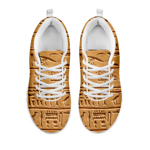 Egyptian Hieroglyphs Print White Sneakers