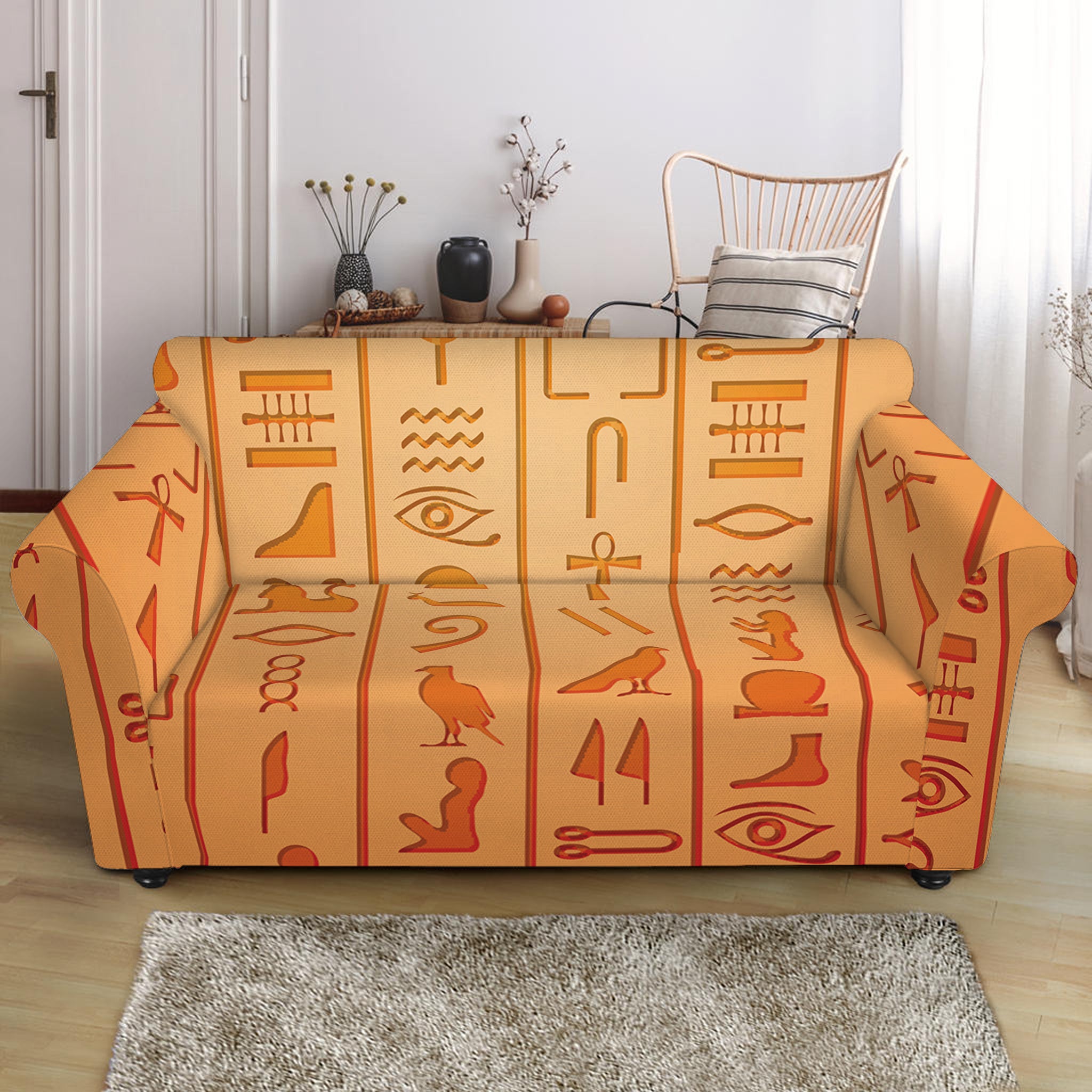 Egyptian Hieroglyphs Symbol Print Loveseat Slipcover