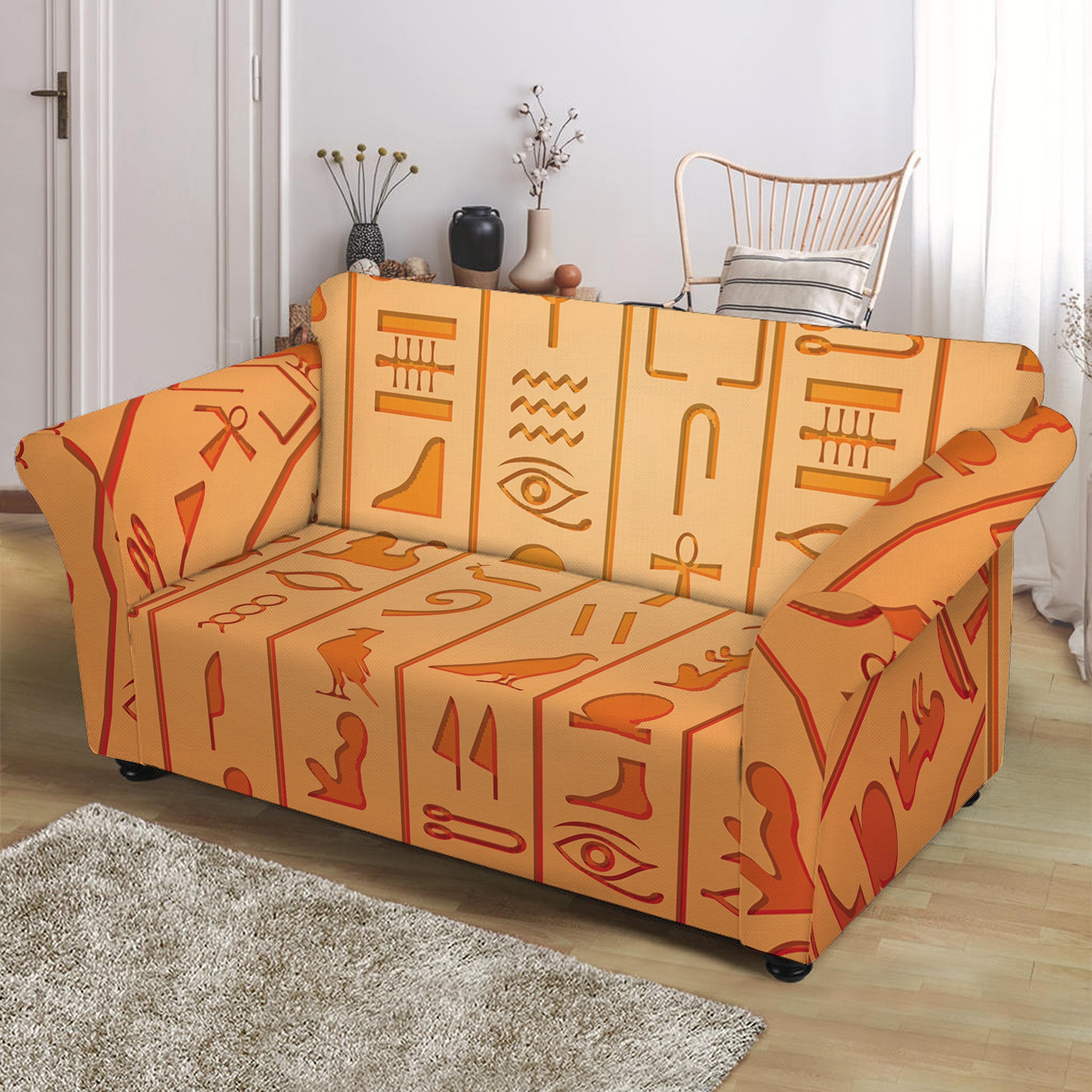 Egyptian Hieroglyphs Symbol Print Loveseat Slipcover