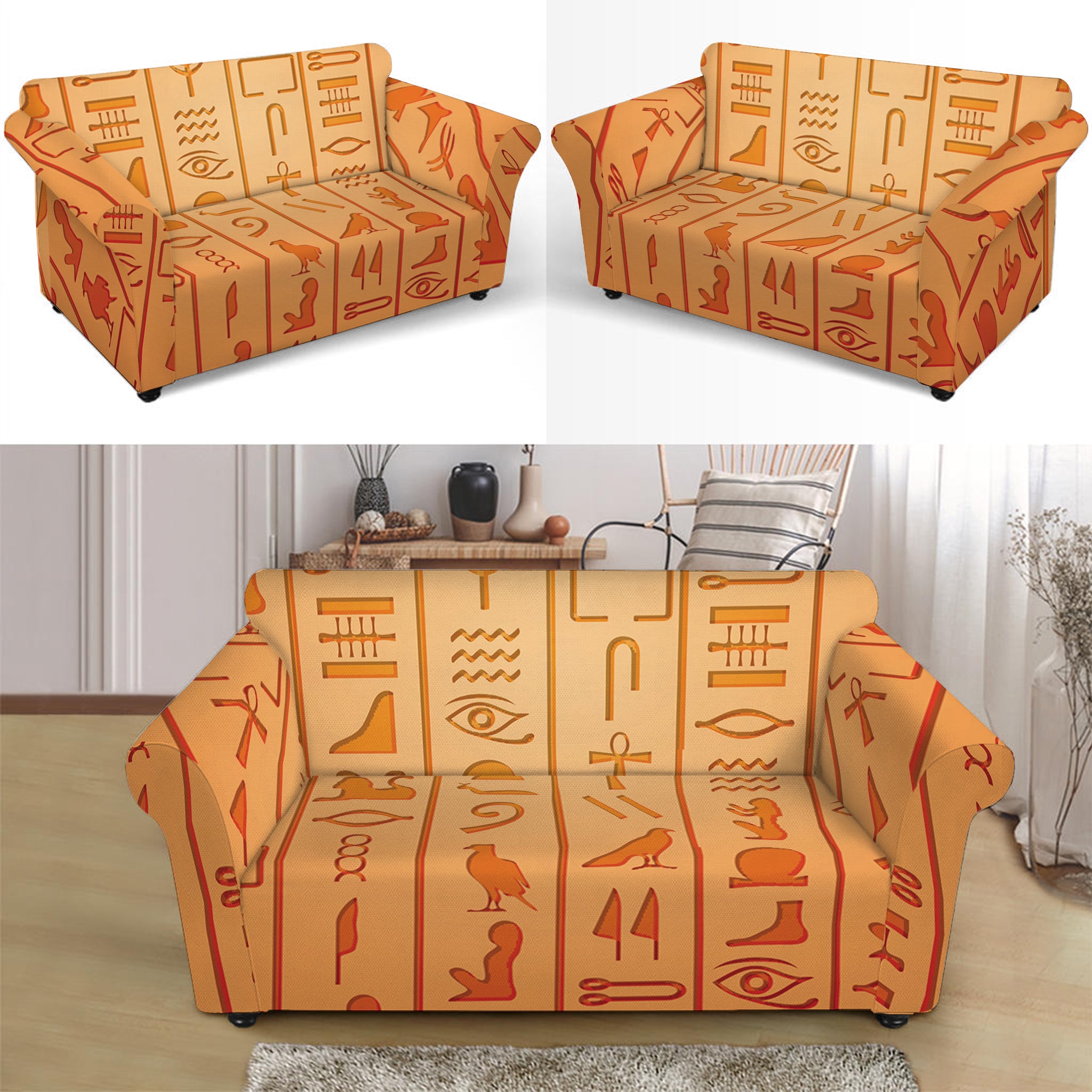 Egyptian Hieroglyphs Symbol Print Loveseat Slipcover