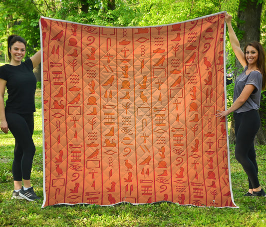 Egyptian Hieroglyphs Symbol Print Quilt