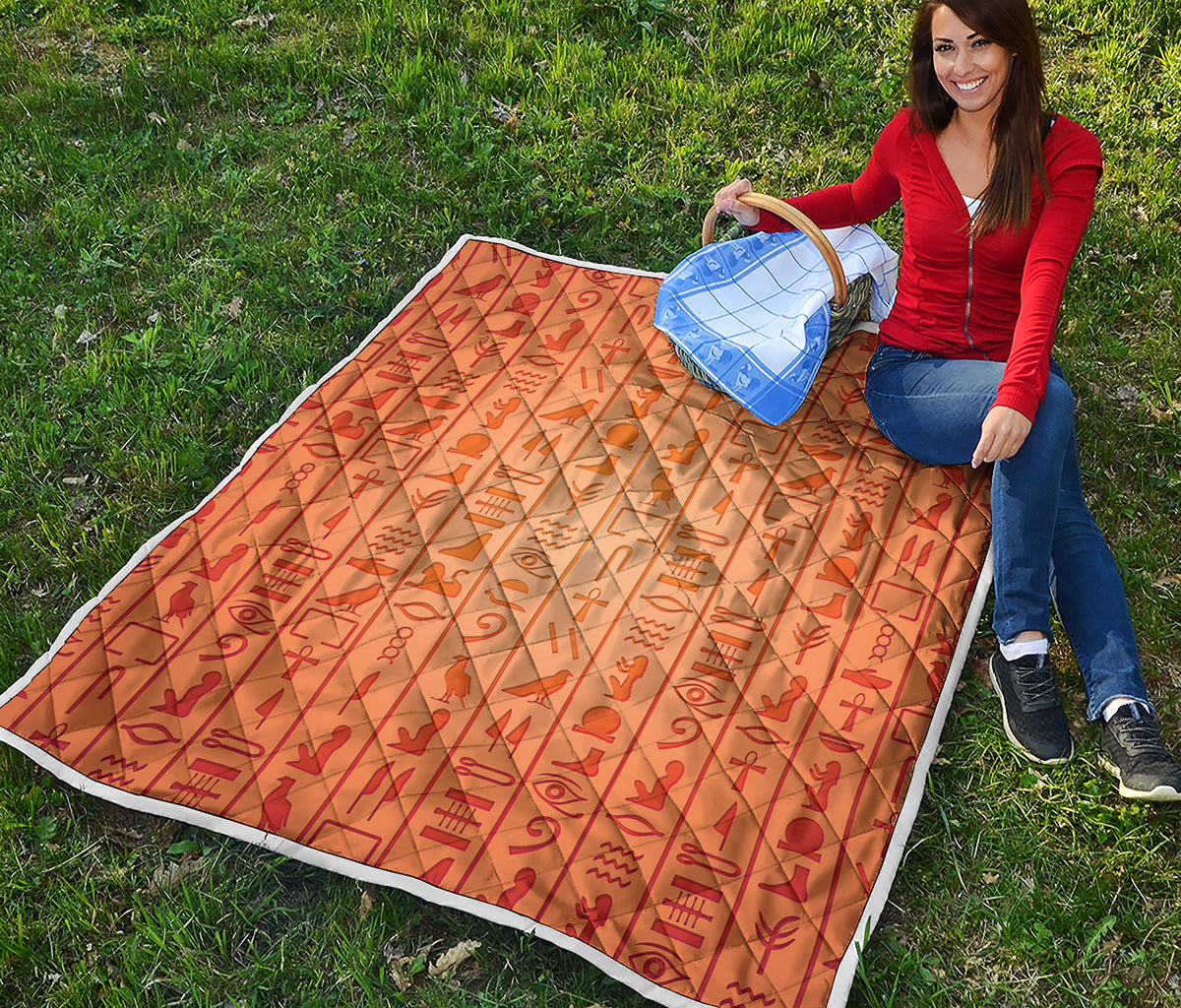 Egyptian Hieroglyphs Symbol Print Quilt