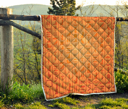 Egyptian Hieroglyphs Symbol Print Quilt