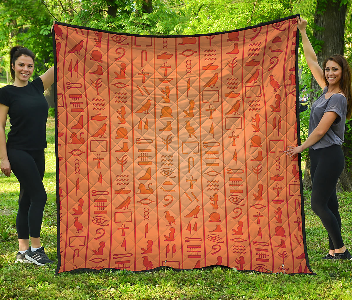 Egyptian Hieroglyphs Symbol Print Quilt