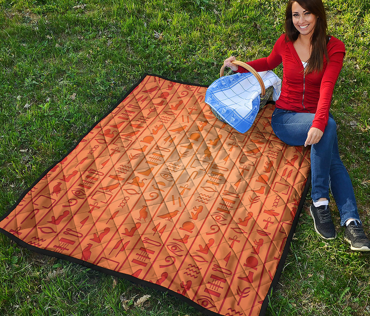 Egyptian Hieroglyphs Symbol Print Quilt