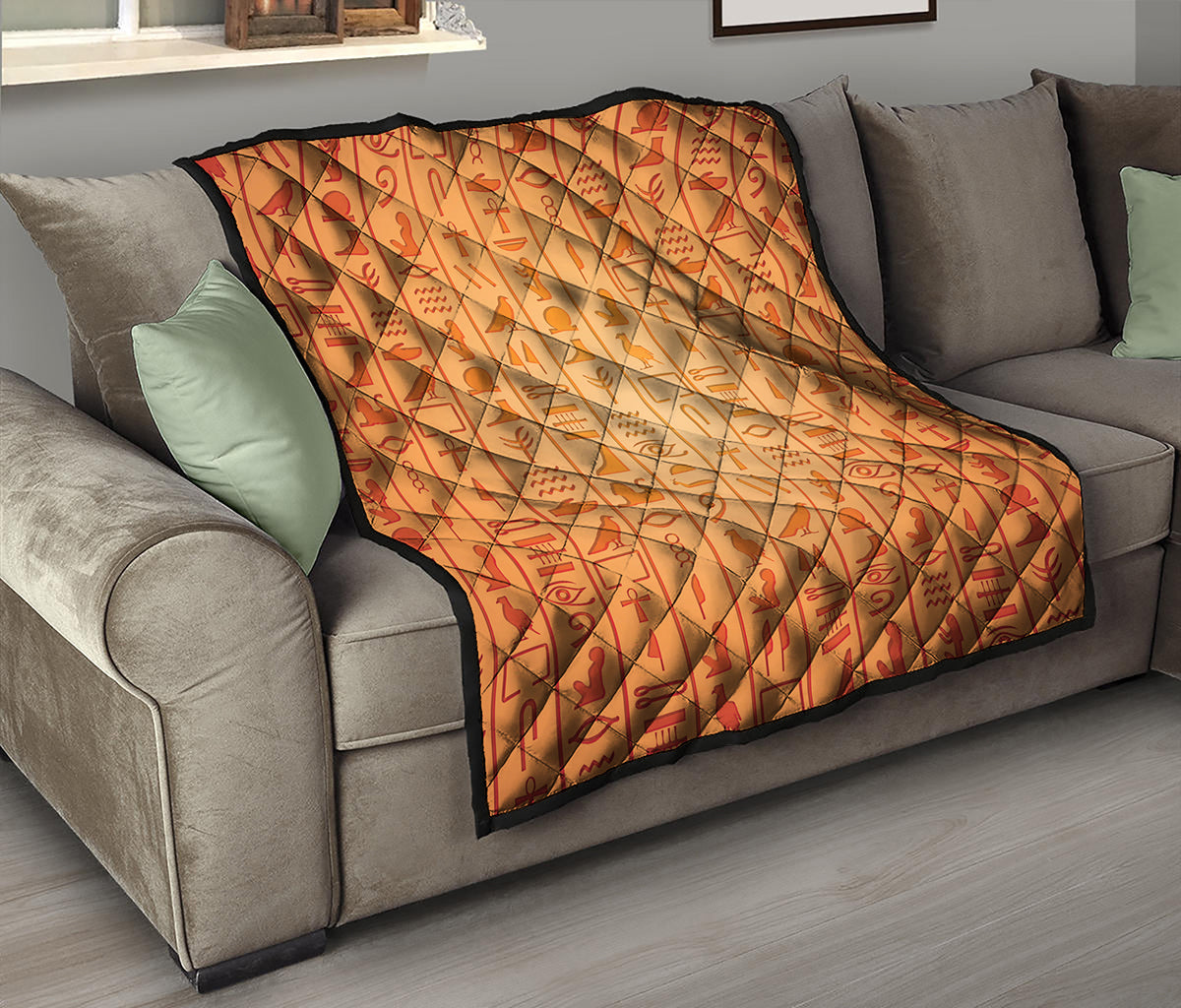 Egyptian Hieroglyphs Symbol Print Quilt