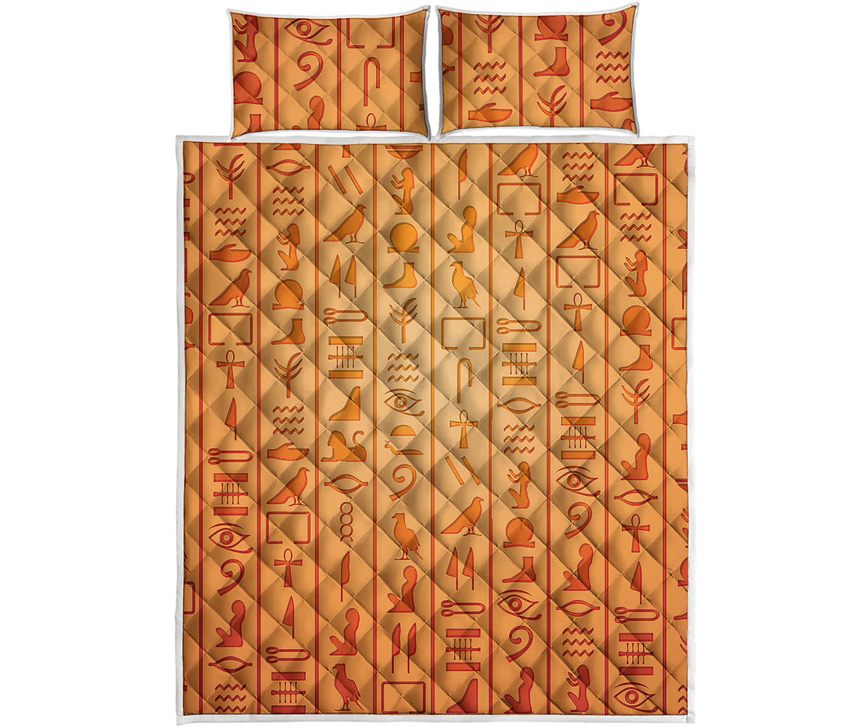Egyptian Hieroglyphs Symbol Print Quilt Bed Set