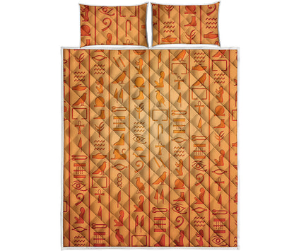 Egyptian Hieroglyphs Symbol Print Quilt Bed Set