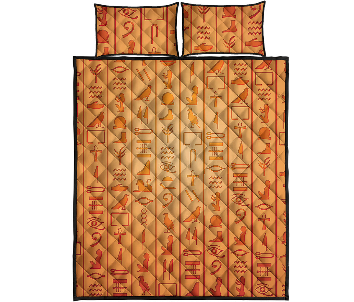Egyptian Hieroglyphs Symbol Print Quilt Bed Set