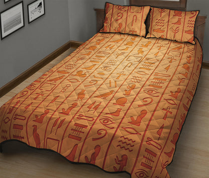 Egyptian Hieroglyphs Symbol Print Quilt Bed Set