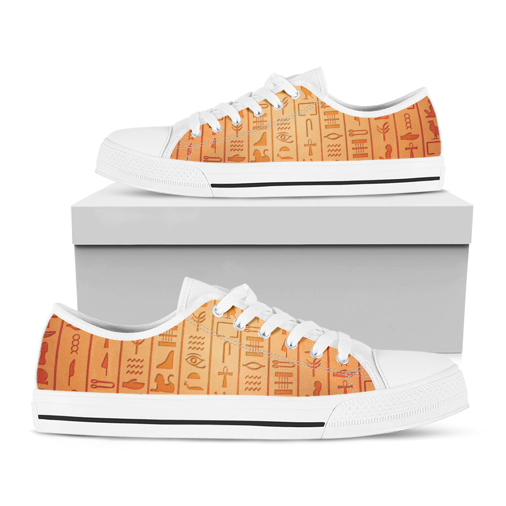 Egyptian Hieroglyphs Symbol Print White Low Top Shoes