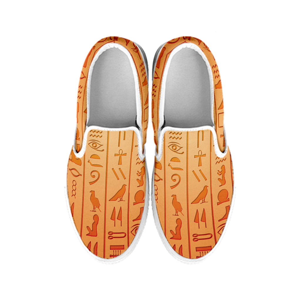 Egyptian Hieroglyphs Symbol Print White Slip On Shoes