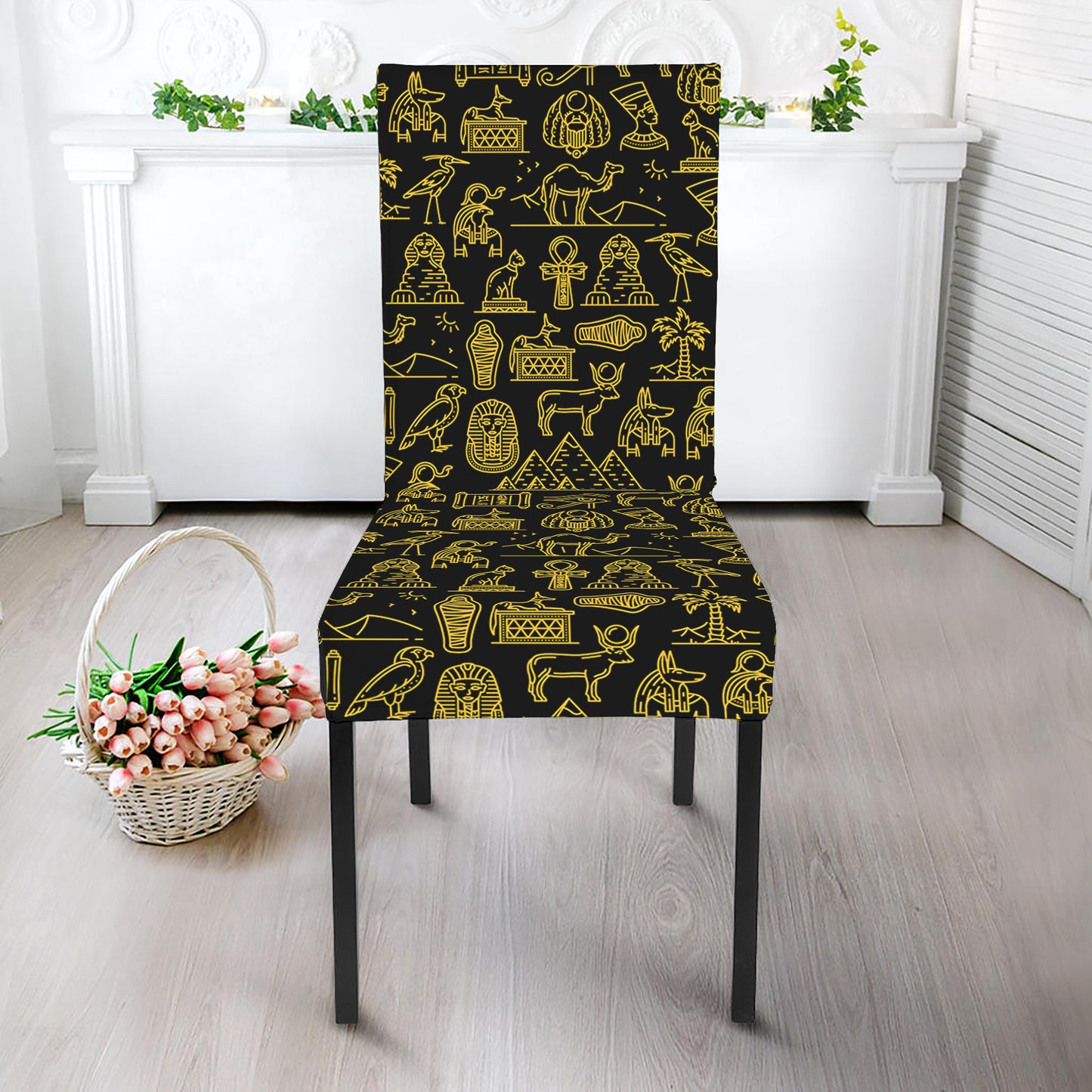 Egyptian Symbols Pattern Print Dining Chair Slipcover
