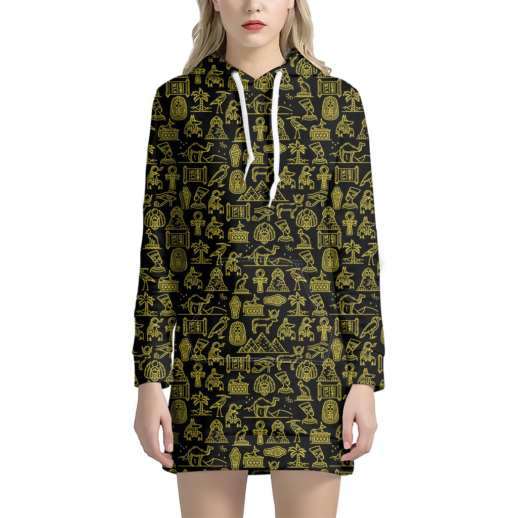 Egyptian Symbols Pattern Print Hoodie Dress