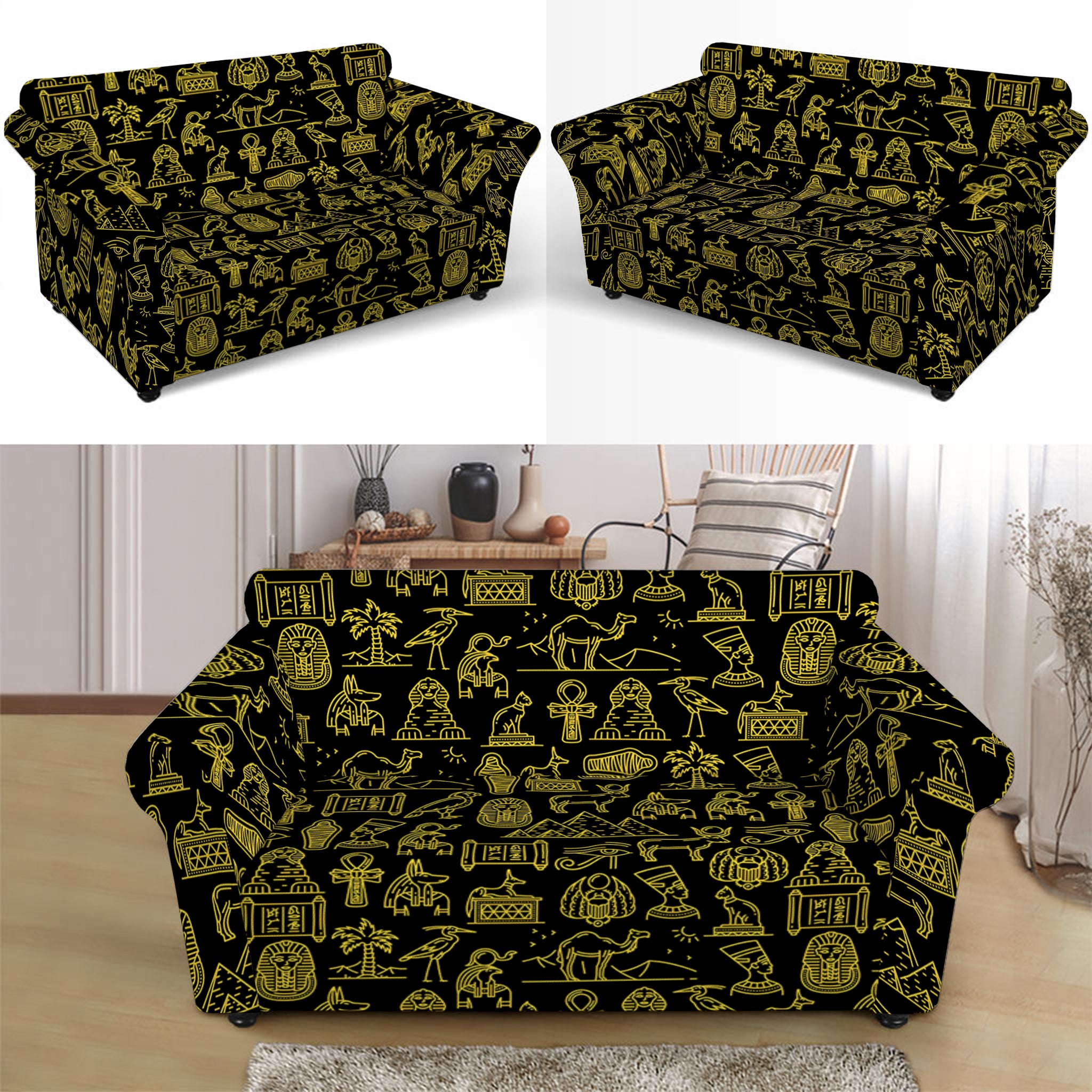 Egyptian Symbols Pattern Print Loveseat Slipcover