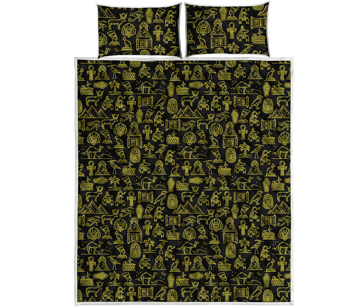 Egyptian Symbols Pattern Print Quilt Bed Set