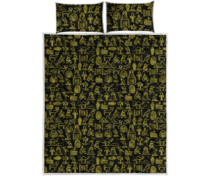 Egyptian Symbols Pattern Print Quilt Bed Set