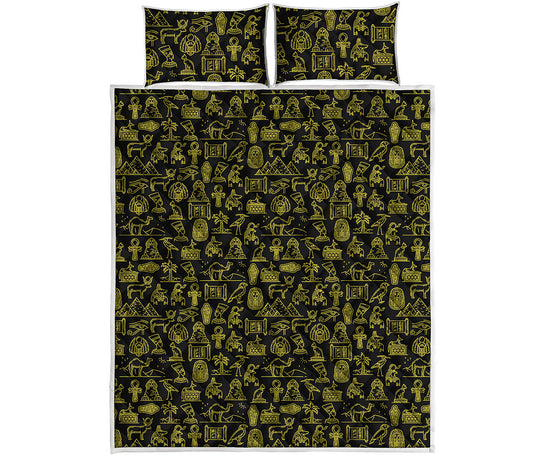 Egyptian Symbols Pattern Print Quilt Bed Set