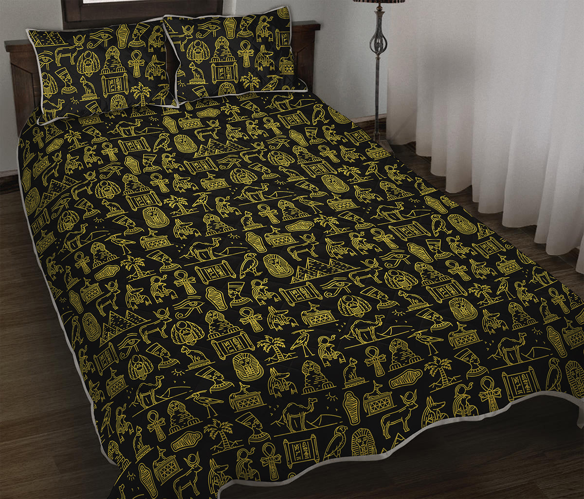 Egyptian Symbols Pattern Print Quilt Bed Set
