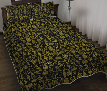 Egyptian Symbols Pattern Print Quilt Bed Set