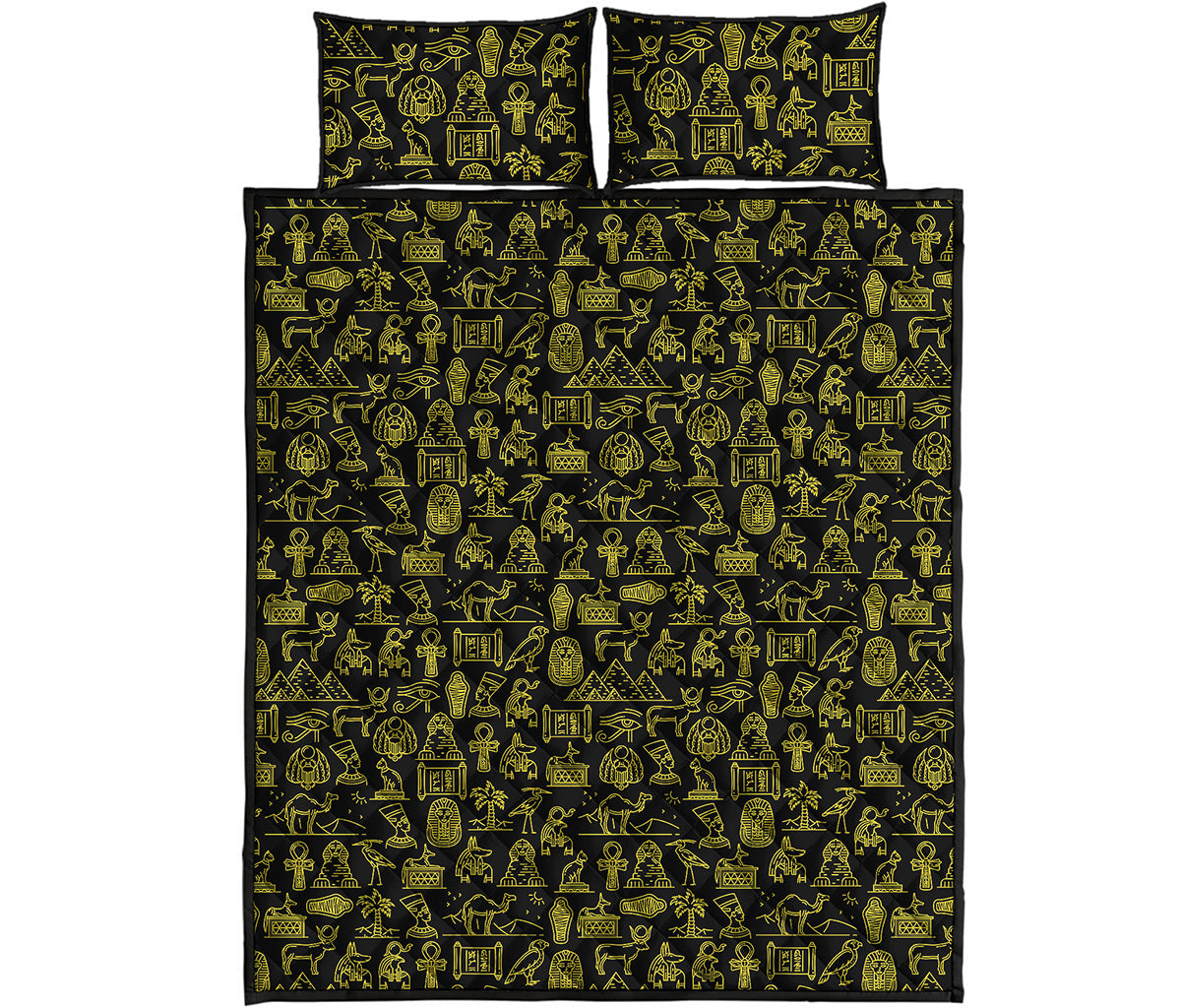 Egyptian Symbols Pattern Print Quilt Bed Set