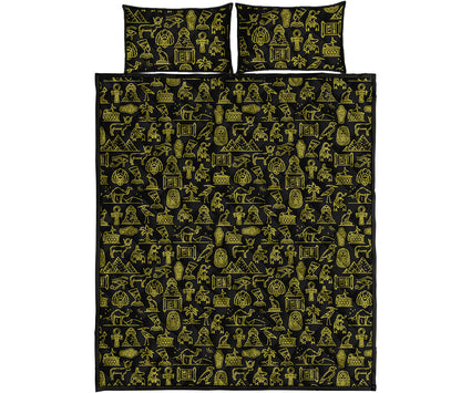 Egyptian Symbols Pattern Print Quilt Bed Set