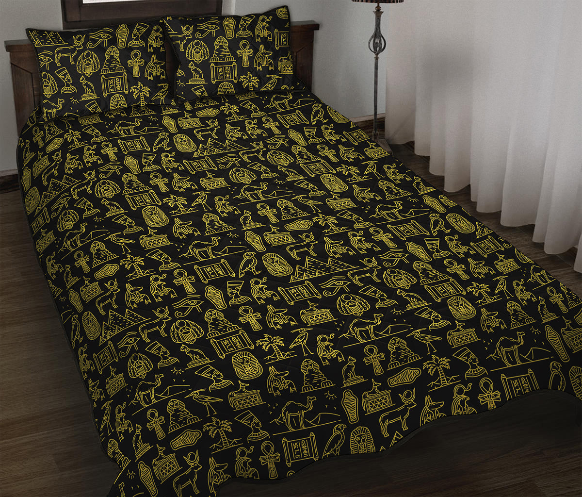 Egyptian Symbols Pattern Print Quilt Bed Set