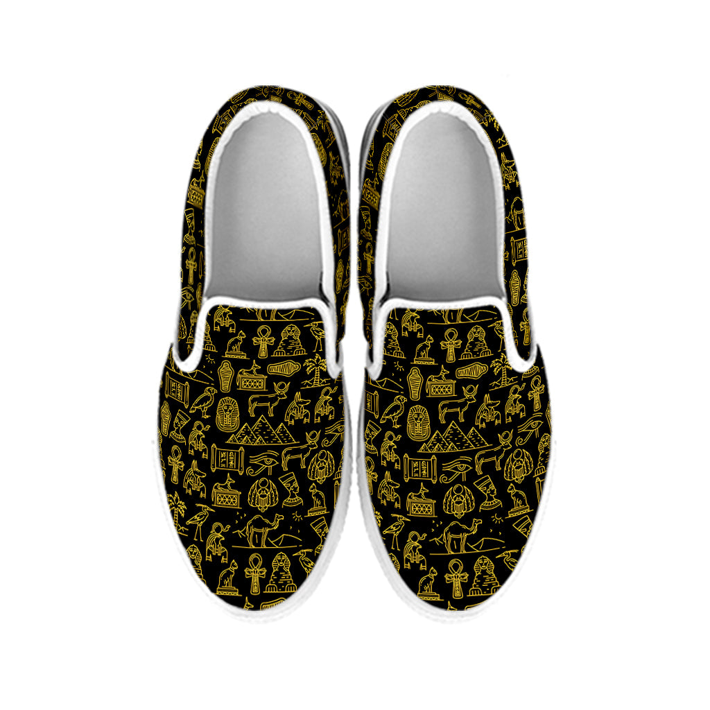 Egyptian Symbols Pattern Print White Slip On Shoes