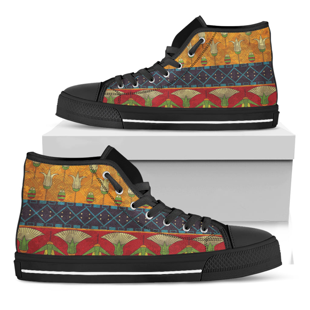 Egyptian Tribal Pattern Print Black High Top Shoes