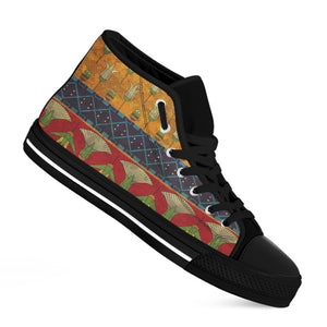 Egyptian Tribal Pattern Print Black High Top Shoes