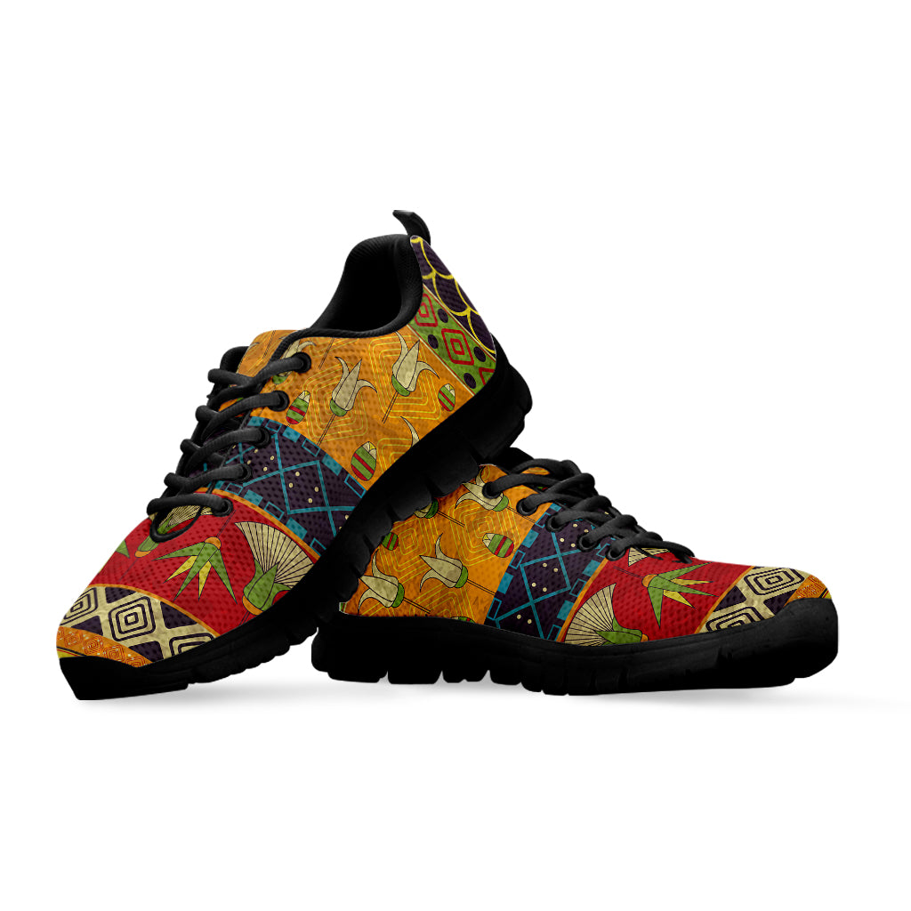 Egyptian Tribal Pattern Print Black Sneakers