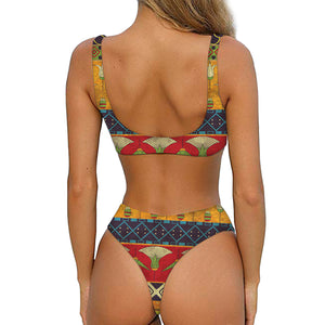 Egyptian Tribal Pattern Print Front Bow Tie Bikini