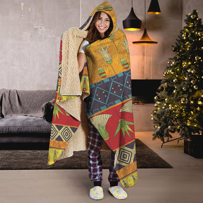 Egyptian Tribal Pattern Print Hooded Blanket