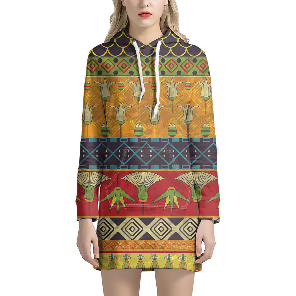 Egyptian Tribal Pattern Print Hoodie Dress