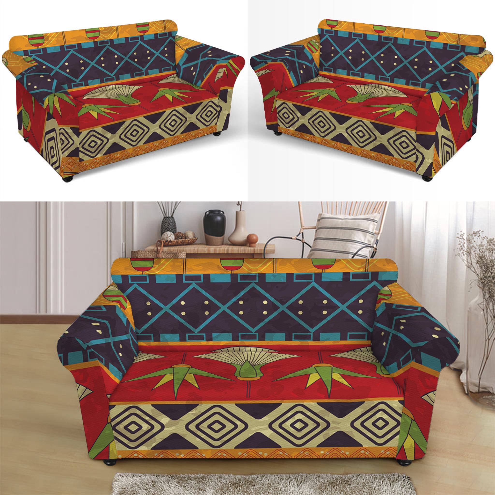 Egyptian Tribal Pattern Print Loveseat Slipcover