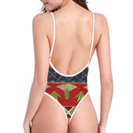 Egyptian Tribal Pattern Print One Piece High Cut Swimsuit