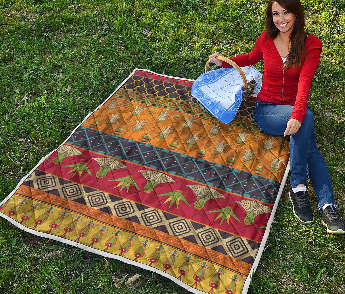 Egyptian Tribal Pattern Print Quilt