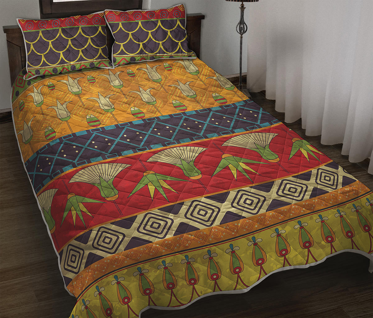 Egyptian Tribal Pattern Print Quilt Bed Set