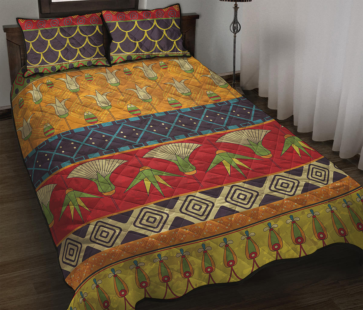 Egyptian Tribal Pattern Print Quilt Bed Set
