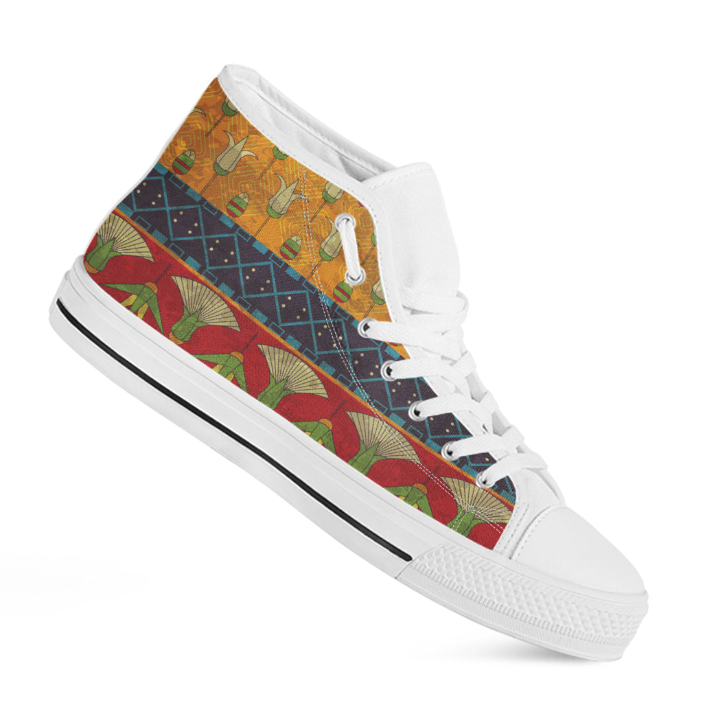 Egyptian Tribal Pattern Print White High Top Shoes