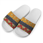 Egyptian Tribal Pattern Print White Slide Sandals