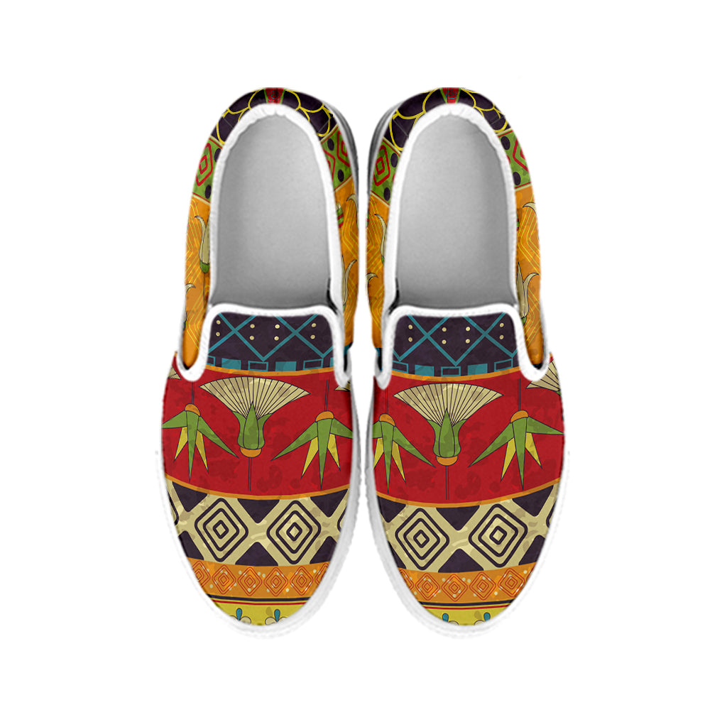 Egyptian Tribal Pattern Print White Slip On Shoes