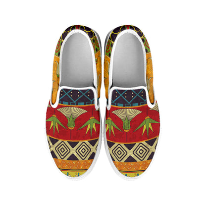Egyptian Tribal Pattern Print White Slip On Shoes