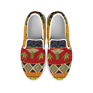 Egyptian Tribal Pattern Print White Slip On Shoes