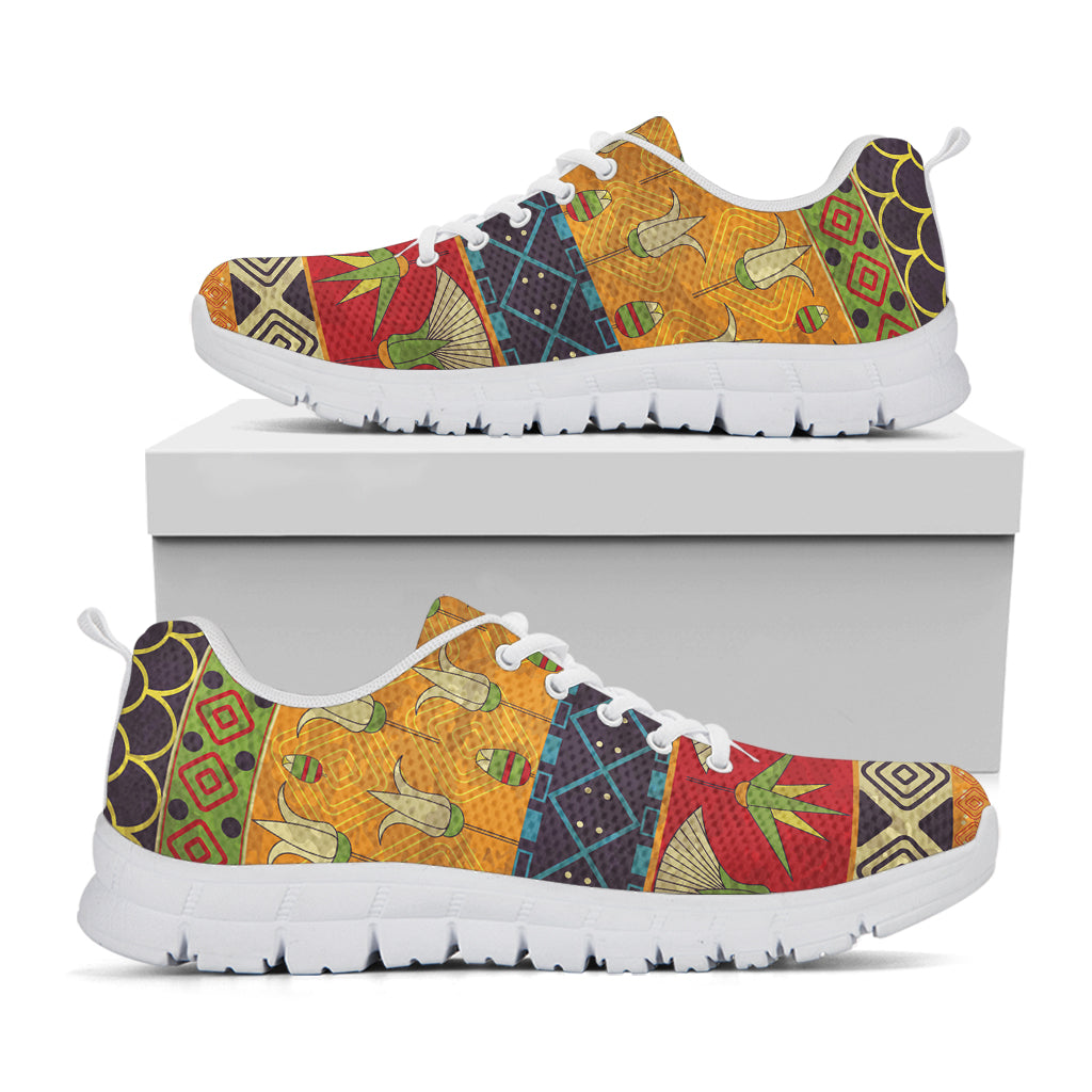 Egyptian Tribal Pattern Print White Sneakers